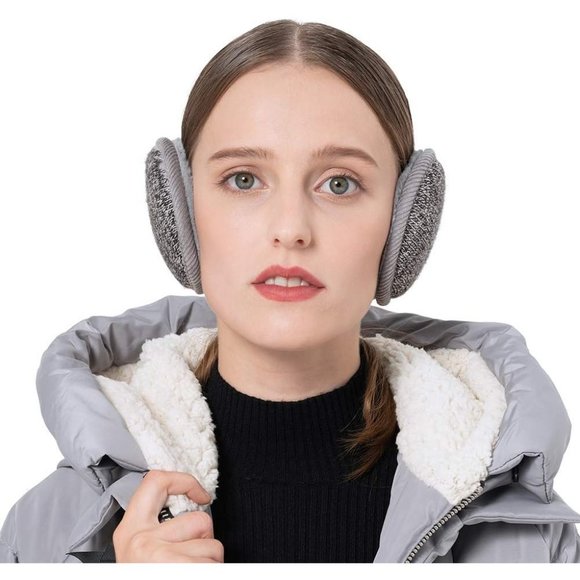 Unisex B-deep Gray Warm Knit Cashmere Adjustable Wrap Outdoor Fur Earwarmer - Picture 5 of 7